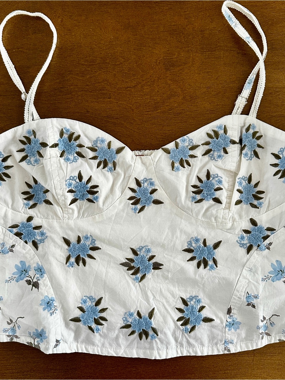 NWT Free People Floral Sweetheart Crop Top in White and Light Blue - Picture 4 of 5